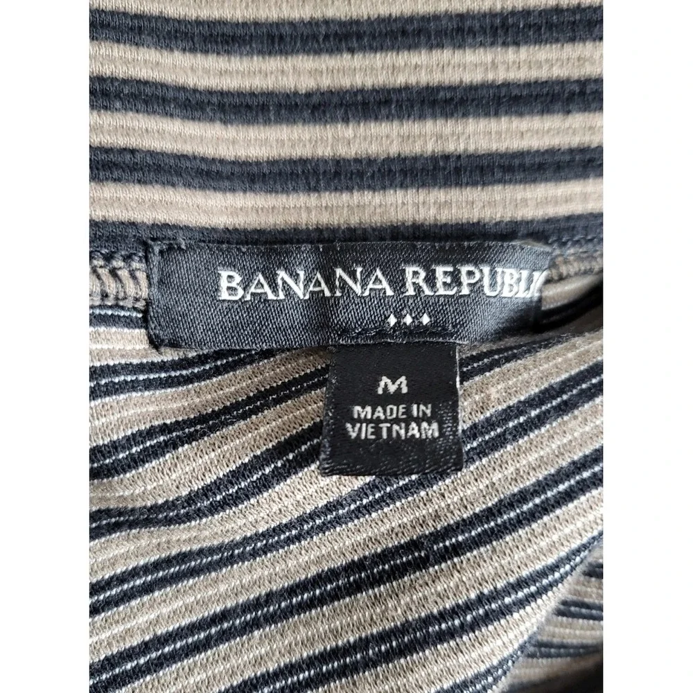 Banana Republic Striped A-Line Mini Skirt Black Tan Knit M Preppy Parisian Chic